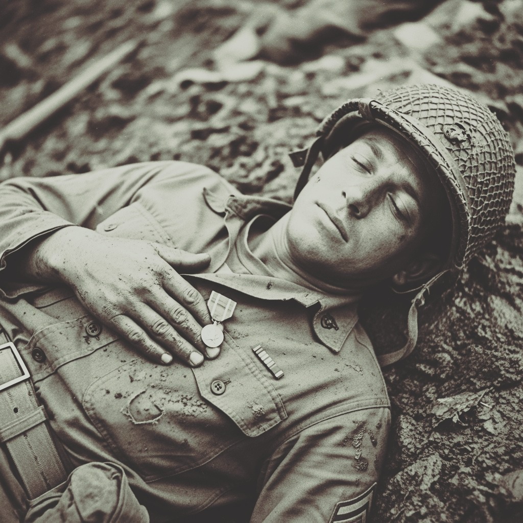 The Medal on His Chest — Okinawa, Japan, 1945 .US